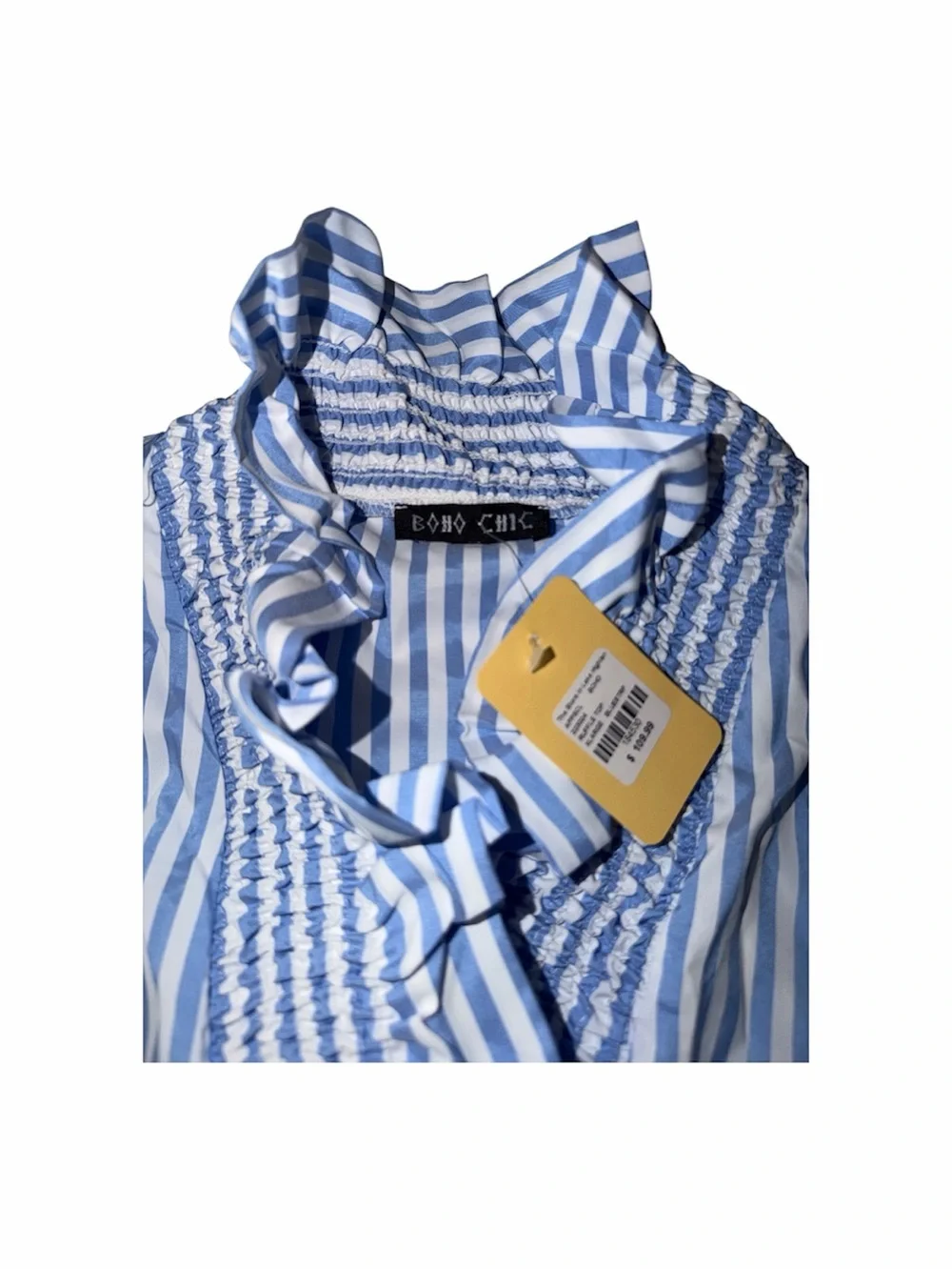 Boho Chic Blue White Striped Ruffle Blouse NWT Retail $109 XL